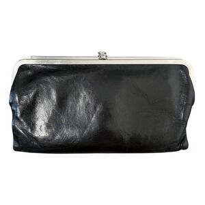 HOBO Lauren Clutch Wallet Black Leather Frame Kisslock Wallet